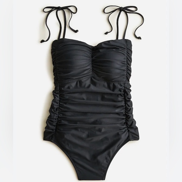 J. Crew Black One Piece Swimsuit with Ruched Detail and Adjustable Straps NWT